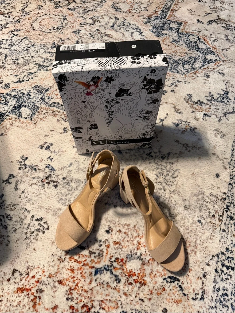 Chinese Laundry Nude/Tan Suede Block Heel Sandals with Ankle Strap